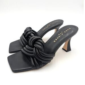 Marc Fisher Dru Knotted Leather Slide Sandal Women's Black Size US6M EU36.5